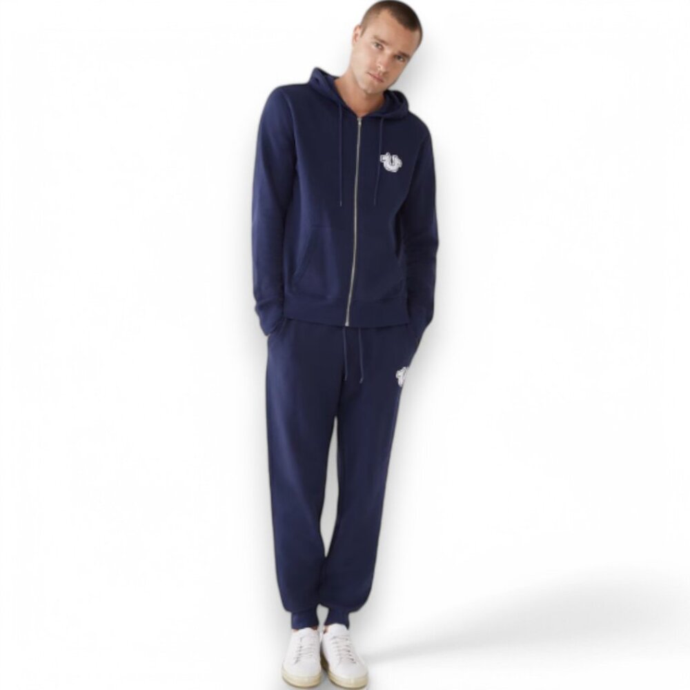 True Religion 2 PC Sweatsuit Men's Fleece Tracksuit Outfit Gift Set Navy Blue - Picture 9 of 16